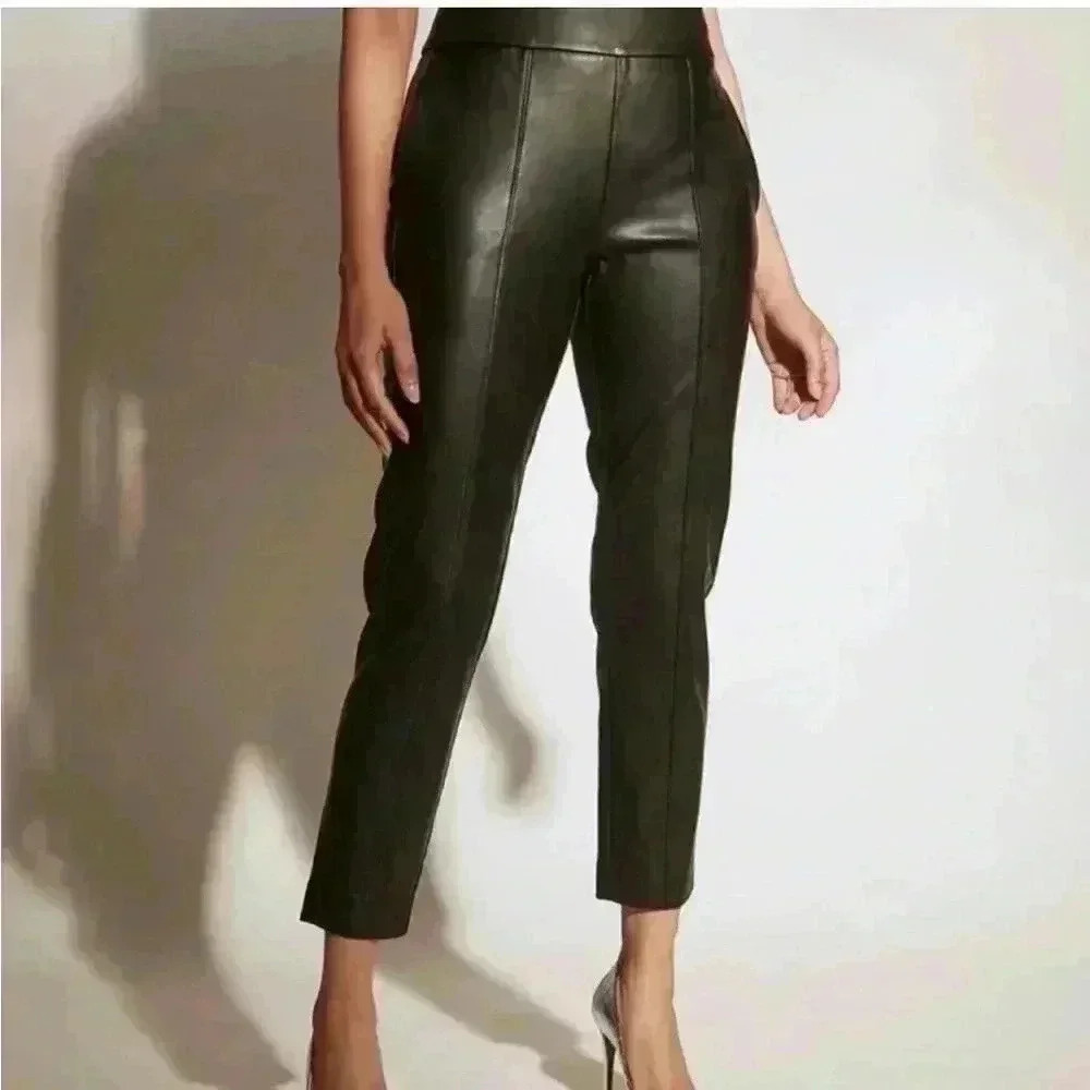 NWT RW&CO Brown Faux-Leather High-Waist Slim Ankle Pant Women's Size 12